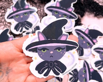 Witch Kitty sticker, vinyl sticker, clear sticker,Halloween sticker, spooky season, latina owned business