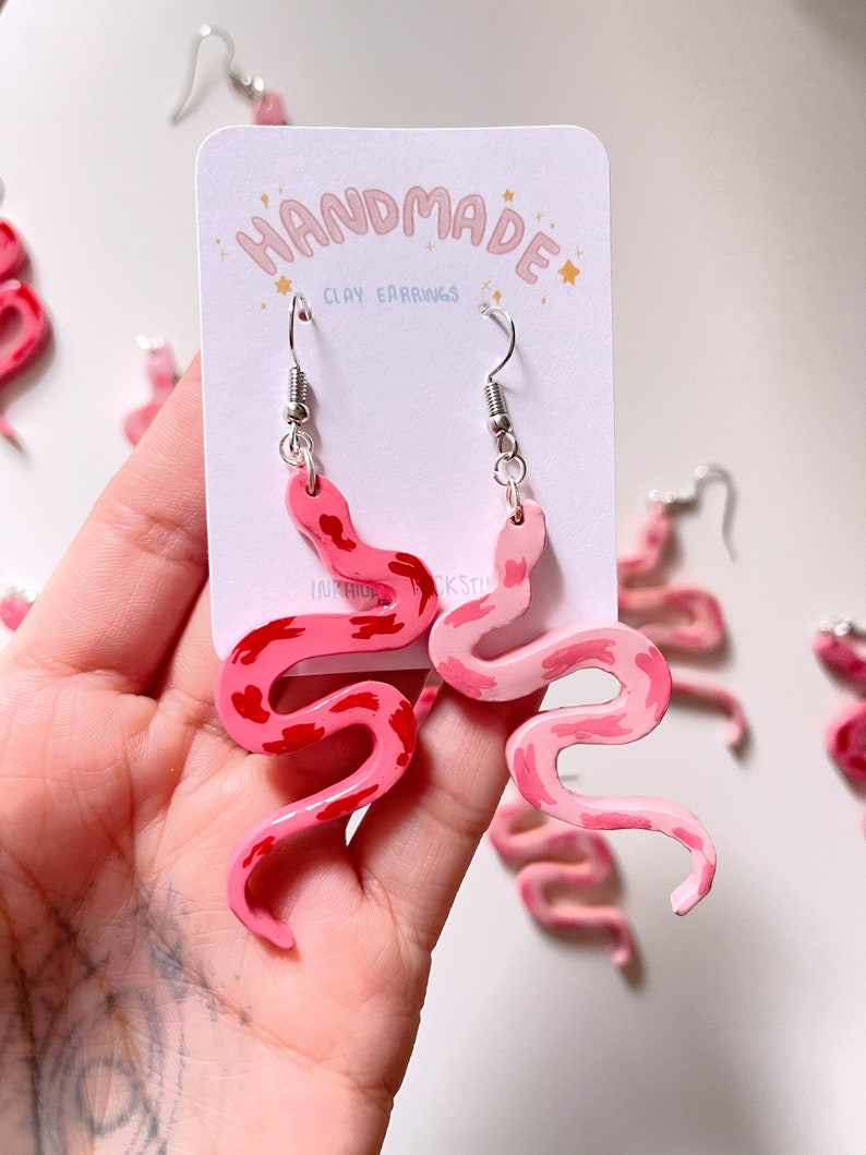 Twin Snakes Earrings Handmade Earrings Polymer Clay Earring Etsy