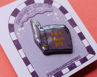 Dark Magic book clay pin, handmade pin, clay pin, cute handmade, Adventure Time, Latina Owned Business