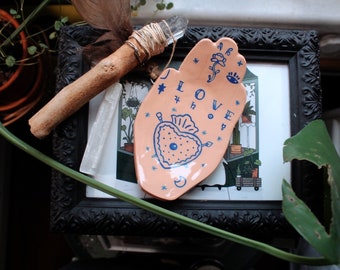 Tattooed Hand Incense Holder, Catch-All-Dish, Jewelry dish, Valentine’s Day gift,  Clay Tray, Latina Owned Business