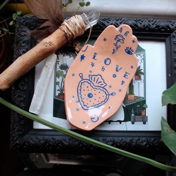 Tattooed Hand Incense Holder, Catch-All-Dish, Jewelry dish, Valentine’s Day gift,  Clay Tray, Latina Owned Business