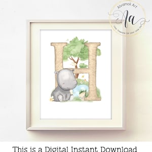 Toddler and Baby Digital Initial, Brown Safari Nursery Decor, H Nursery Monogram, H Baby Letter, Nursery Name Sign, Baby Boy Nursery, SKU3