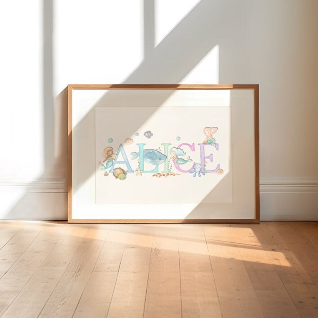 Mermaid Nursery Art Print - Mermaid Name Print - Custom Baby Girl Name ...