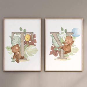 Custom Letter Print Set of 2 PRINTABLE Art Prints | Nursery Letter Print Set | Neutral Nursery Wall Art | Toddler Gift Name Art | TY | SKU9A