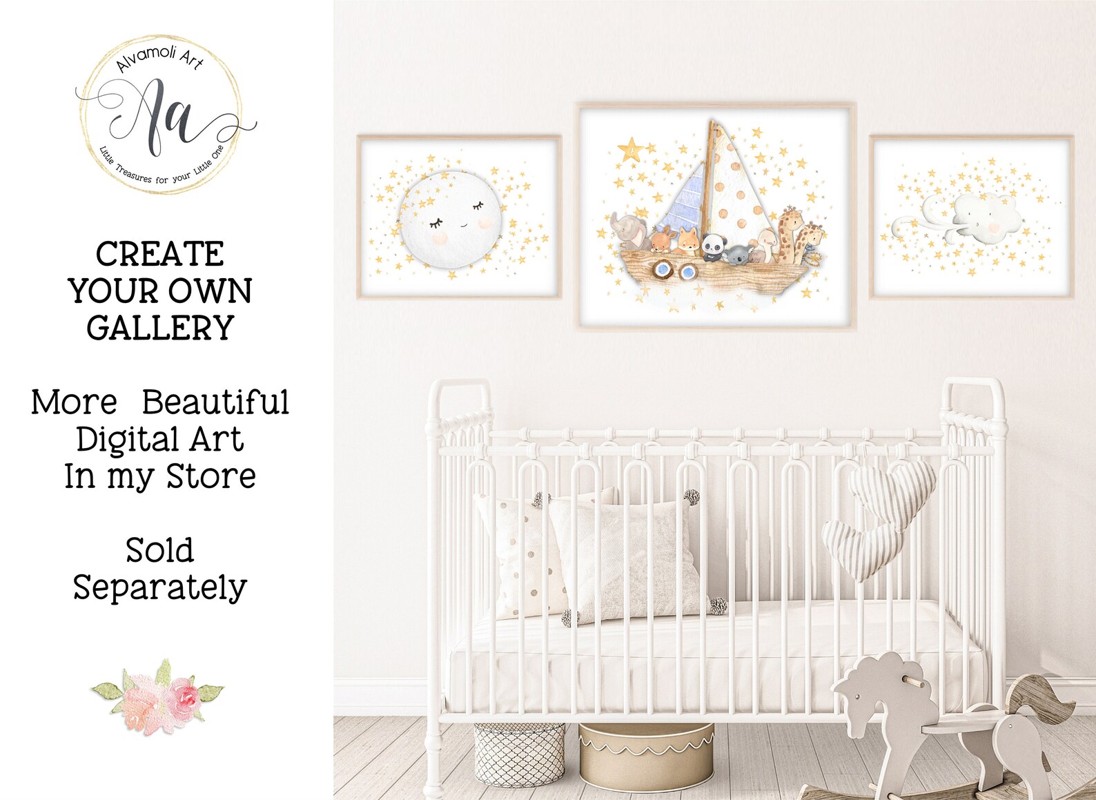 Moon and Stars Nursery Art, Moon Wall Art, Stars Nursery Decor, Sky