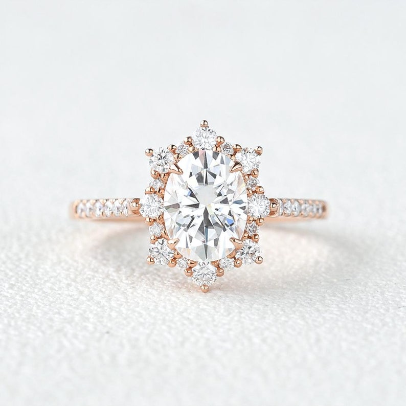 Bridal Ring 18K Solid Rose Gold Ring 1.5ct Moissanite Engagement Ring Oval Diamond Ring Anniversary Ring Oval Engagement Ring