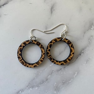 Small Leopard Hoop Earrings, Wooden Earrings, Wooden Hoops