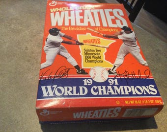 Vintage Kirby Puckett signed Wheaties Full Box 1991 Twins World Champions