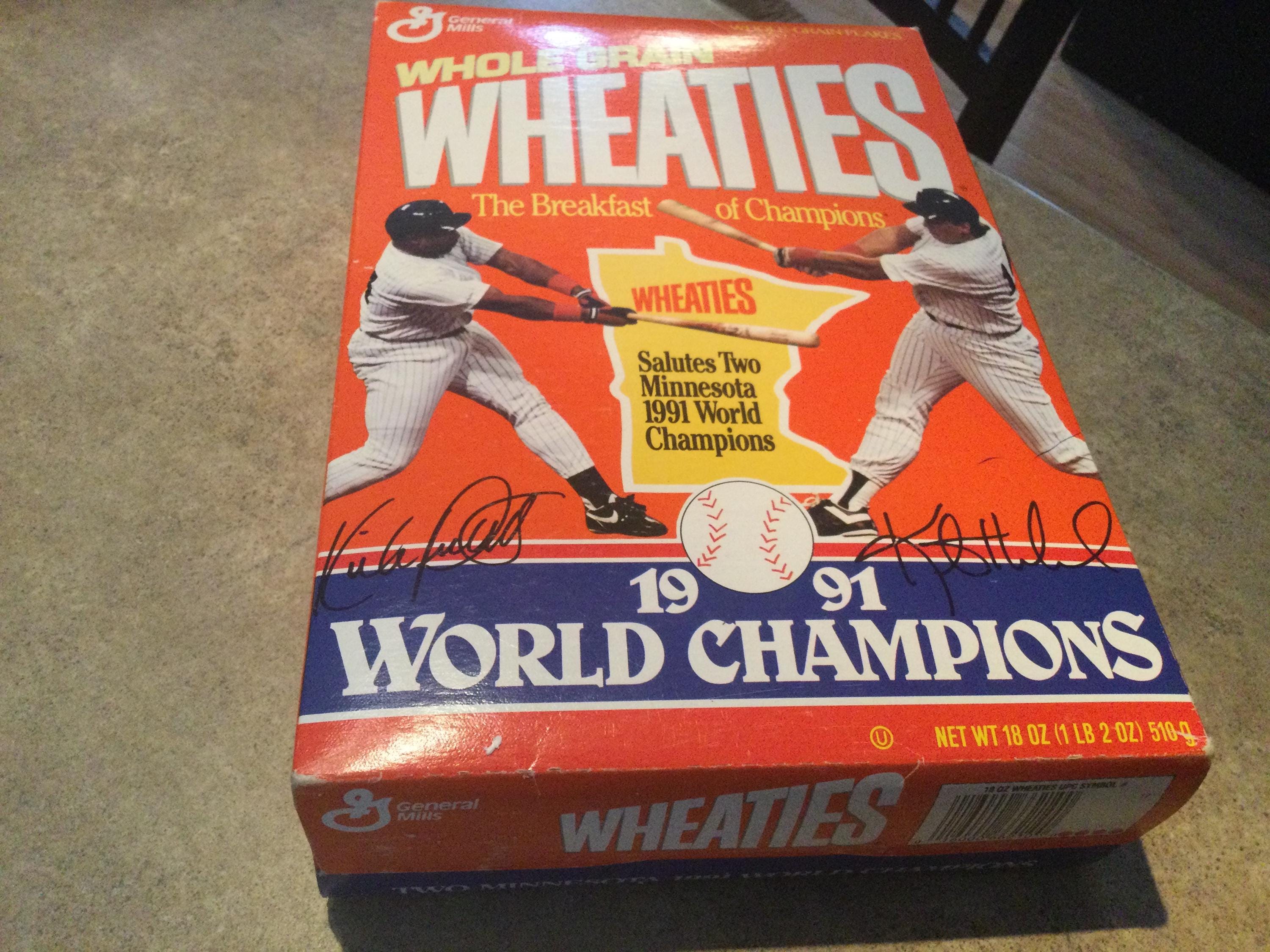 Vintage Kirby Puckett Signed Wheaties Full Box 1991 Twins World