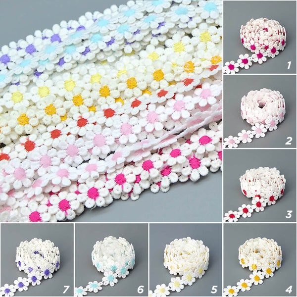 2 yards Assorted Color Daisy Flower Trim Embroidery Fabric Sewing Kid's Children Garment Bag Crafts DIY Accessories 14mm