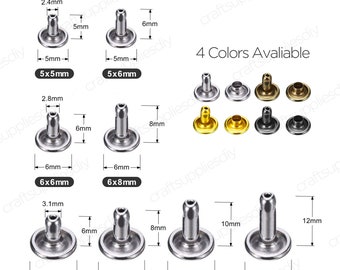 100sets Double Cap Rivets Studs for Leather-crafts 5mm, 6mm, 7mm, 8mm, 9mm, 10mm, 12mm | Craft Supplies DIY