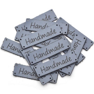 20pcs Slate Gray Handmade Motif Artificial Leather Label Tags for Handmade Items 48x13mm | Craft Supplies DIY