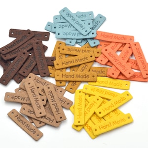 20pcs Assorted Handmade Motif Faux Suede Soft Label Tags for Handmade Items Crochet Knitting Accessories 42x10mm | Craft Supplies DIY