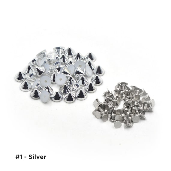 100 Borchie Punk In Metallo Argento - Per Abbigliamento E Accessori Fai Da Te, Dimensioni 6x10 Mm - Foto 2