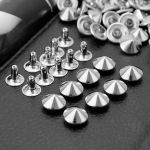 100pcs Punk Conical Studs Cone Rivets for Leather Crafts DIY Accessories 6mm / 8mm / 10mm / 12mm | Craft Supplies DIY