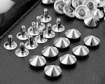 100 pièces clous coniques punk rivets coniques pour travaux manuels du cuir accessoires de bricolage 6 mm / 8 mm / 10 mm | Fournitures créatives DIY