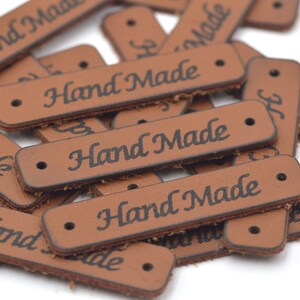 20個 ブラウン ハンドメイドモチーフ 人工皮革ラベルタグ ハンドメイドアイテム用 45 x 10 mm | クラフト用品 DIY