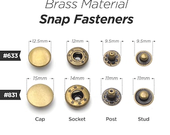 50sets Brass Material Snap Fastener Press Studs Snaps Button Popper 10mm #655, 12.5mm #633, 15mm #831 | Craft Supplies DIY