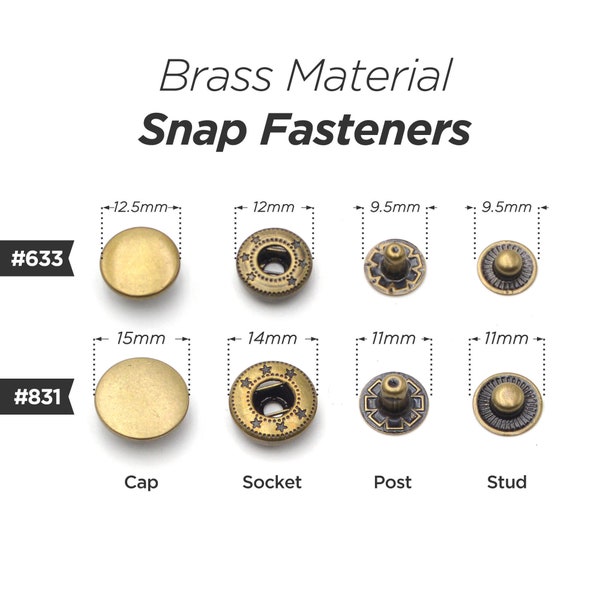 50sets Brass Material Snap Fastener Press Studs Snaps Button Popper 10mm #655, 12.5mm #633, 15mm #831 | Craft Supplies DIY