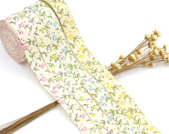 5m Beiges Baumwollband Blumenmuster Geschenke Geschenkverpackung Handarbeitsartikel DIY Basteln Nähen Accessoires 15mm | Bastelbedarf DIY