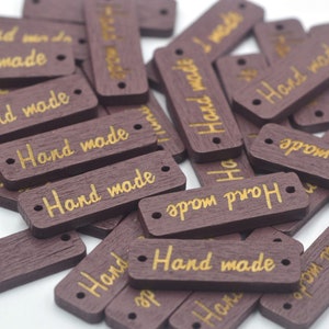 Coffee-colored Engraved Wooden Button Tags with 2 Holes for Handmade Items Sewing Crochet Accessories 30x10mm | Craft Supplies DIY