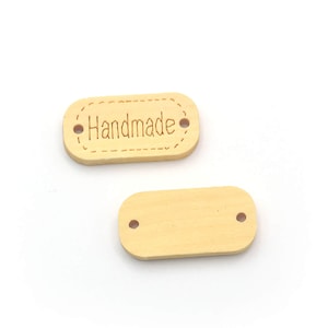 50pcs &quot;Handmade&quot; Engraved Wooden Button Tags with 2 Holes for Handmade Items Sewing Crochet Accessories 24x12mm | Craft Supplies DIY