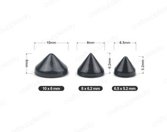 ABS Konische Spikes Kegel Ohrstecker Punk Nieten für Schuhe Tasche Kleidungsstück Dekoration 6.5x5.2mm, 8x6,2mm 10x6mm | Bastelbedarf DIY