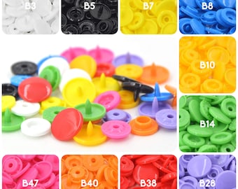 Botones a presión de plástico KAM brillantes para ropa (T5, tapa de 12,4 mm, casquillo/botón de 10,5 mm) / Suministros para manualidades DIY