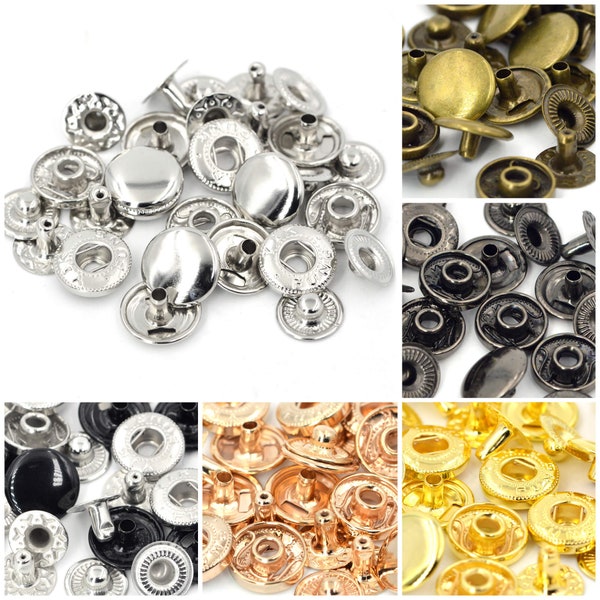 50 ensembles de boutons-pression en métal de plusieurs tailles/couleurs, boutons-pression, boutons-pression 10 mm # 655, 12,5 mm # 633, 15 mm # 831 | Fournitures créatives DIY