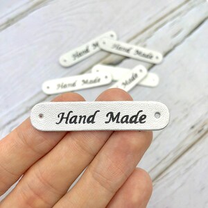 シルバーカラー「ハンドメイド」PUラベル 手作りアイテム用 人工PUレザータグ 50 x 10 mm | クラフト用品 DIY