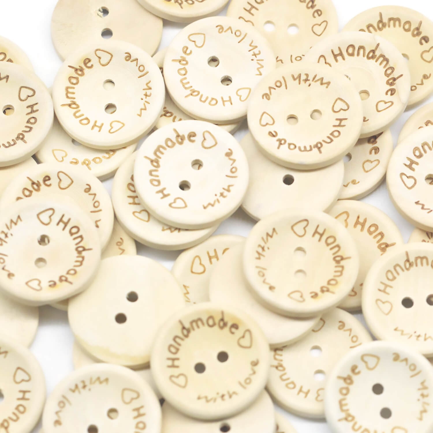 30pcs Natural Color handmade With Love Engraved Wooden Buttons Sewing 2  Holes for Crochet 15mm 20mm 25mm Craft Supplies DIY 