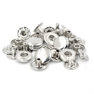 50 Sets Multi-Größe/Farbe Metall Druckknöpfe Druckknöpfe Druckknöpfe Druckknöpfe Druckknopf 10mm 655, 12,5mm 633, 15mm 831 Bastelbedarf DIY Silver