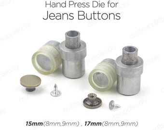Hand Press Die for Jeans Tack Buttons Setting Tools for Jeans Button Die Mould 15, 17, 20mm, Tack 8, 9mm | Craft Supplies DIY