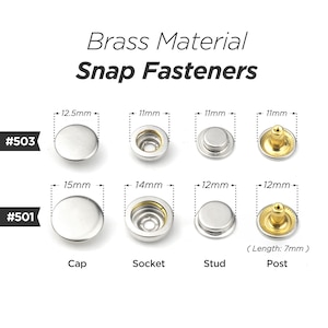 30sets Brass Material Snap Fastener Press Studs Snaps Button Popper 12.5mm #503, 15mm #501 | Craft Supplies DIY
