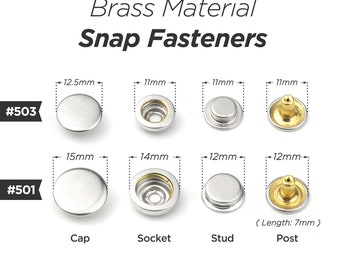 30sets Brass Material Snap Fastener Press Studs Snaps Button Popper 12.5mm #503, 15mm #501 | Craft Supplies DIY