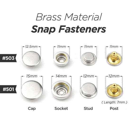 30sets Brass Material Snap Fastener Press Studs Snaps Button Popper 12.5mm  503, 15mm 501 Craft Supplies DIY 