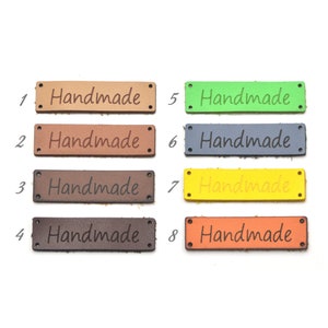 20個入り カラフル ハンドメイドモチーフ 人工皮革ラベルタグ ハンドメイドアイテム用 48 x 13 mm | クラフト用品 DIY