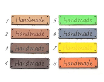 20 Stück verschiedene handgefertigte Kunstleder-Etiketten für handgefertigte Artikel 48 x 13 mm | Bastelbedarf DIY