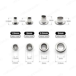 100pcs Brass Eyelets for Leather Craft Bag Shoes Belt Cap 1.5mm/2mm/2.5mm/3mm, WITHOUT washers | Craft Supplies DIY