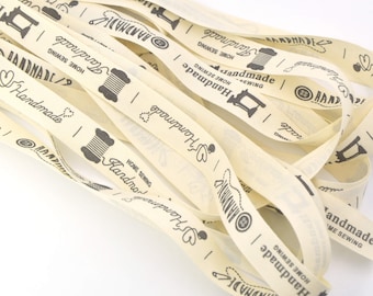 5 meters Cotton Assorted "Handmade" Typeface Label Gift Wrapping Ribbon for Handmade Items Sewing Accessories 15mm No.5 | Craft Supplies DIY