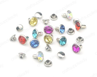 50pcs Rhinestone Rivets Brass Material Crystal Rivets for Leather Crafts 6mm or 8mm | Craft Supplies DIY