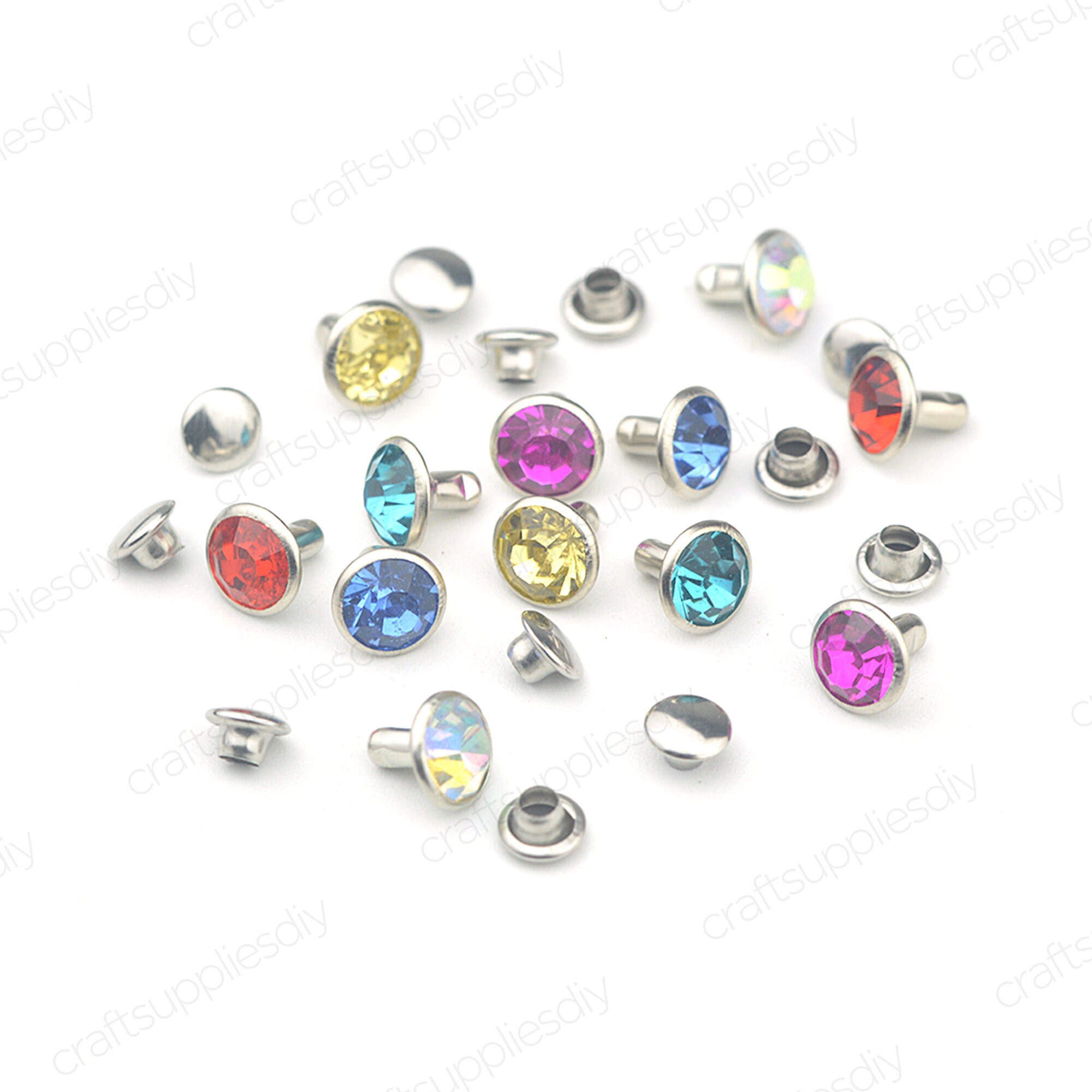 50 Sets Rhinestone Rivets Brass Material Crystal Rivets for Leather ...