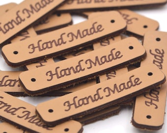 20stk Weizen Handmade Motiv Kunstleder Label Tags für handgemachte Artikel 45x10mm | Bastelbedarf DIY
