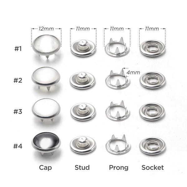 50sets Acrylic Pearl Snap Fasteners Prong Ring Snaps Press Studs Snap Buttons Poppers 10, 12mm Cap Diameter | Craft Supplies DIY