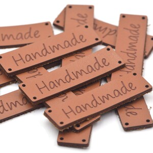 20個 ブラウン ハンドメイドモチーフ 人工皮革ラベルタグ ハンドメイドアイテム用 48 x 13 mm | クラフト用品 DIY