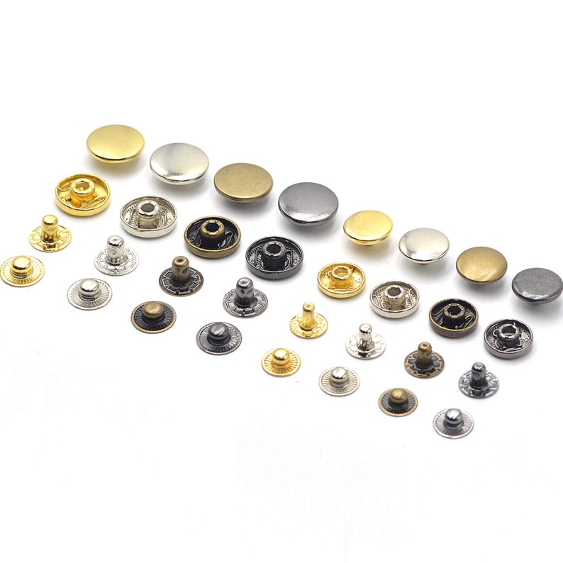 50 set Materiale ottone Chiusura a scatto Bottoni a pressione Bottoni automatici 10 mm 655, 12,5 mm 633, 15 mm 831 / Forniture fai da te immagine 3