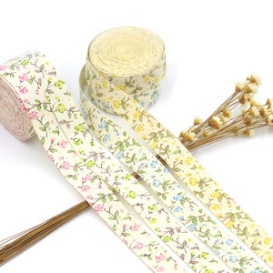 5 meters Beige Cotton Floral Pattern Gifts Wrapping Ribbon for Handmade Items DIY Crafts Sewing Accessories 15mm | Craft Supplies DIY