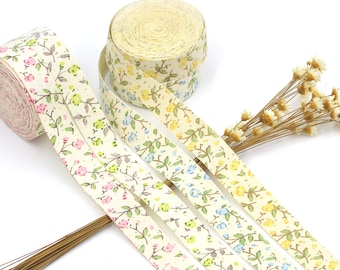 Cinta de algodón beige con estampado floral para envolver regalos, de 5 metros, para artículos hechos a mano, manualidades, accesorios de costura, 15 mm, suministros para manualidades