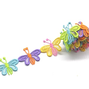 2 Yards Assorted Colorful Butterfly Thick Lace Trim Edge Sewing Appliques Handmade Crafts Decor 55x48mm | Craft Supplies DIY