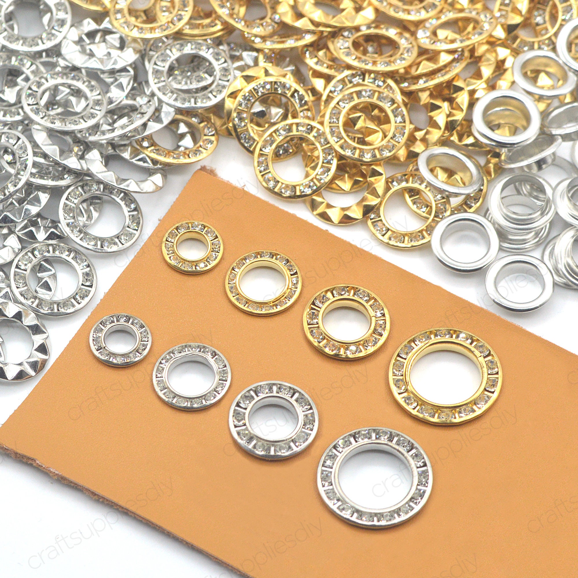 100 Occhielli Metallici 5mm Con Rondelle - Kit Per Fai Da Te, Abbigliamento, Scrapbooking, Oro - Foto 6
